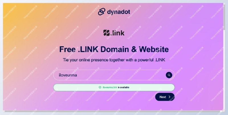 #域名 #羊毛🆓Dynadot 域名注册商推出首年免费 .LINK 域名1️⃣进入申请页面，输入你想要的域名，然后点击「Next」2️⃣进入注册页面，只需要验证邮箱，地址信息谷歌搜索生成器3️⃣最后进入账户，点击「My Domains」—「Manage Domains」即可对域名进行解析📮投稿    📢频道    💬群聊