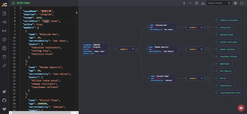#开源 #开发 #工具 Json Crack - 一个jason数据可视化工具开源地址 | 19K star⭐️📃支持导入json文件，导出图片格式，在线修改数据，非常直观📢频道：@geekshare💬群组：@igeekshare📮投稿：@Geekshare_bot