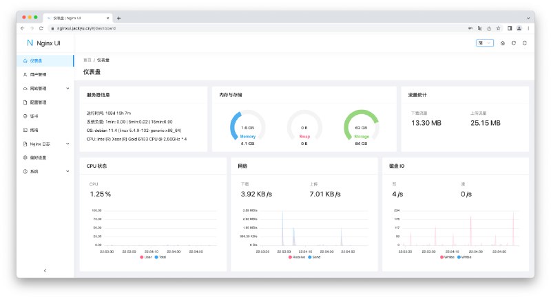 #开源 #服务器 #建站Nginx UI - 一款开源的 Nginx 网络管理界面⏺在线体验 | 帐密 admin💡Features▫️内置 ChatGPT 助理▫️一键申请/续签 SSL ▫️内置命令行终端▫️支持在线编辑 Nginx 配置文件▫️支持查看服务器 CPU、内存、系统负载、磁盘使用率等指标▫️...📄如果你不想用宝塔面板，或许 Nginx UI 是个不错的选择项目还比较初期，但是开源，所以有更多的操作空间🎁建站推荐使用 Cloudcone ，1H1G 年付 21.6 美元➡️已收录至「服务器/域名」📮投稿    📢频道    💬群聊    🔎索引