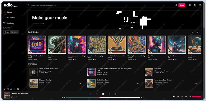 #AI #AI音乐🎶 Udio - 又一个强大的音乐生成 AI📄继 Suno V3 上线之后，「Udio」横空出世，它的定制性更强、免费额度更高！Udio 可以定制音乐风格，涵盖乡村音乐、理发店四重唱、德国流行乐、古典音乐、硬摇滚、嘻哈、演唱曲调等...除了生成音乐，Udio 还可以通过自定义歌词生成其他音频，如喜剧、演讲、商业广告、广播节目、NPC对话，白噪音和 ASMR 等等...目前每个用户每月可以生成 1200 首音乐，量大管饱！📑相关阅读Suno V3 上线，属于音乐的「ChatGPT时刻」来临📮投稿    📢频道    💬群聊    🔎索引