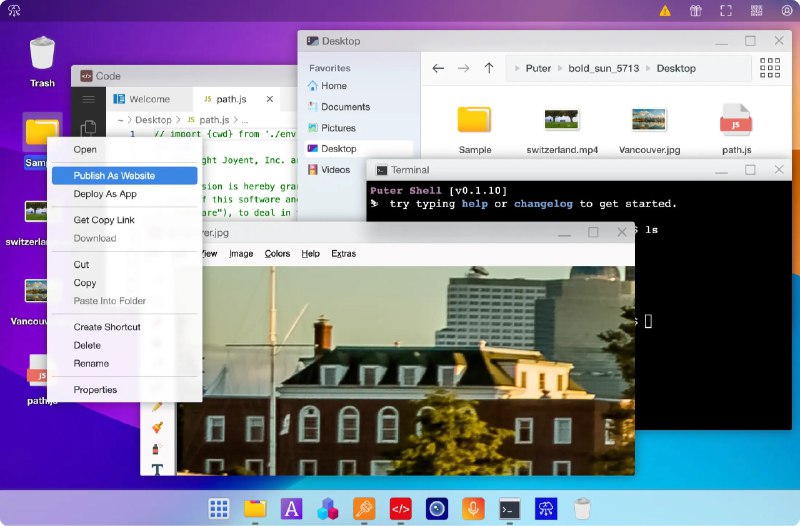 #开源 #操作系统 #浏览器🌐Puter - 一个在浏览器中运行的操作系统在线体验📄简单来说，你在服务器中安装了 Puter 之后，你可以在浏览器中打开页面把服务器当操作系统用，可以直接使用 vscode 和命令行等，速度极快！值得一提的是该项目已经开发了 3 年之久，本月才宣布开源，所以各项功能非常完善了📮投稿    📢频道    💬群聊    🔎索引