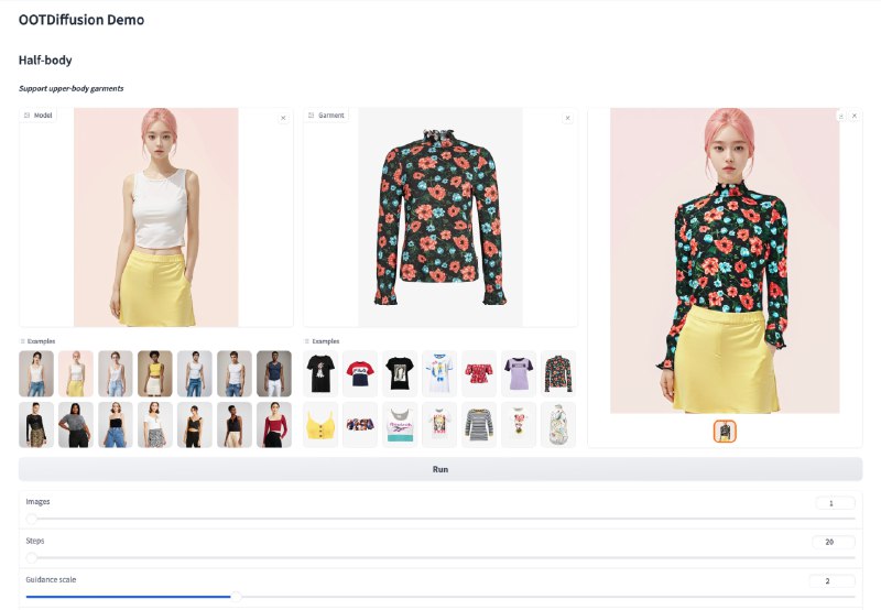 #AI #工具 #开源👕OOTDiffusion - 一个高度可控的 AI 试衣工具▶️在线体验📄它可以自定义上传服饰和模特形象，Demo 的试穿效果非常好，但是对自己上传的素材要求比较高，所以尽量选择和 Demo 相近的素材去尝试📑相关阅读Outfit Anyone - 一个效果惊艳的 AI 试衣工具📮投稿    📢频道    💬群聊    🔎索引