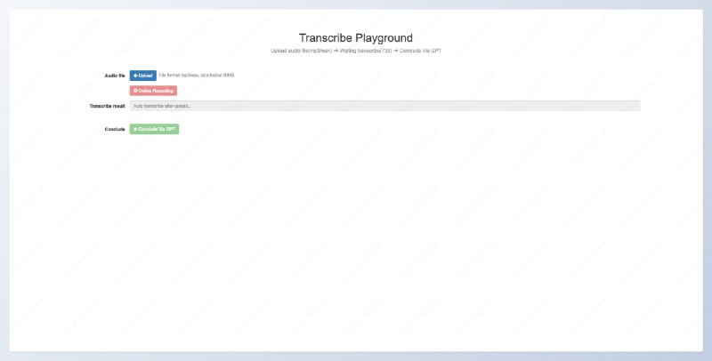 #工具 #AI #语音转文字Transcribe Playground（转录场） - 一个在线语音转文本工具📄上传声音 mp3/wav 格式的音频文件，或者点击「Online Recording」在线录制，稍等片刻它便会生成文字，并支持 AI 总结内容📮投稿    📢频道    💬群聊