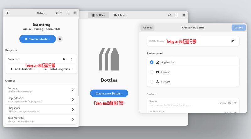 #Linux #WindowsBottles - 一款可以 Linux上运行 Windows 软件和游戏的程序🧩商店 | 文档 | 开源地址📄根据官方的介绍，Bottles 已预先配置好游戏环境，支持Linux上的大量Windows视频游戏，我们可以在它的应用商店看到E父和烂橘子、steam等游戏平台有 Linux 环境的朋友可以试试📮投稿    📢频道    💬群聊