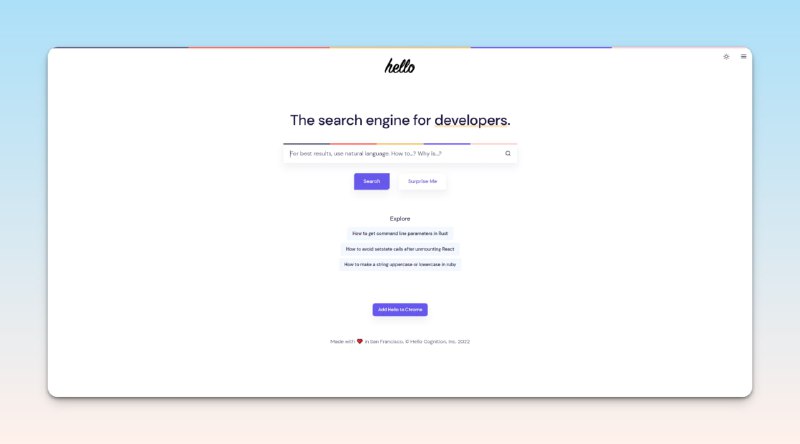 #开发 #搜索引擎🔎Hello - 一个专门为程序员开发的搜索引擎📃支持中文搜索与谷歌不同的是，结果是经过过滤的，它会更专注开发者想要的结果并且你用自然语言描述一个简单的问题，它会直接给出代码给你📢关注频道：@geekshare 💬加入群聊：@igeekshare📮欢迎投稿：@Geekshare_bot#开发 #搜索引擎🔎Hello - 一个专门为程序员开发的搜索引擎📃支持中文搜索与谷歌不同的是，结果是经过过滤的，它会更专注开发者想要的结果并且你用自然语言描述一个简单的问题，它会直接给出代码给你📢关注频道：@geekshare 💬加入群聊：@igeekshare📮欢迎投稿：@Geekshare_bot
