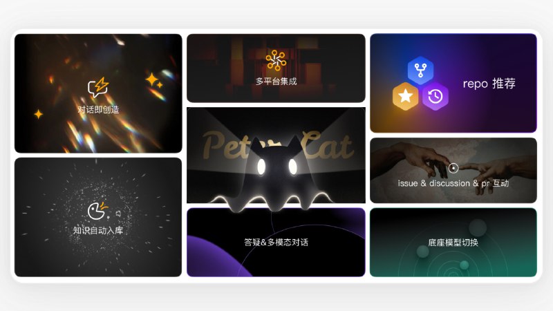 #AI #Github🐱 PeterCat - 为开源项目提供答疑的 AI 机器人仅需粘贴 Github 仓库地址或名称，PeterCat 即可自动完成创建机器人的全部流程创建之后可以对仓库提问，大幅提高开源项目的可读性！📮投稿    📢频道    💬群聊    🔎索引