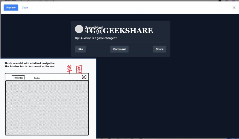 #AI #ChatGPT #开源🔄Draw-a-UI - 一个将草图转换为网页的工具📄如图所示，画一张网页草图，该工具可以为其生成一个网页该项目基于 tldraw 和 GPT-4- Vision API，它的工作原理是获取当前画布的 SVG，将其转换为 PNG，然后将该 PNG 发送给 GPT-4-vision，并指示其返回带有 Tailwind 的单个 html 文件⚙想要使用该项目，你需要一个能够访问 GPT-4 Vision API 的 OpenAI API 密钥，然后运行一行命令，最后在浏览器中画草图即可ChatGPT 愈发牛逼，套壳 AI 创业也将愈发困难➡️已收录至「AI 生成应用、网页的工具」📮投稿    📢频道    💬群聊    🔎索引