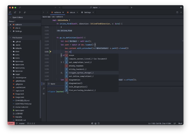 #开源 #开发 #编程 #工具🖥 Lapce - 一个快速轻量的代码编辑器Lapce 是用纯 Rust 开发的，主打一个快！内置 LSP 支持、模态编辑、远程开发、插件等强大功能安装包不到 20 M，速度确实是快！📮投稿    📢频道    💬群聊    🔎索引