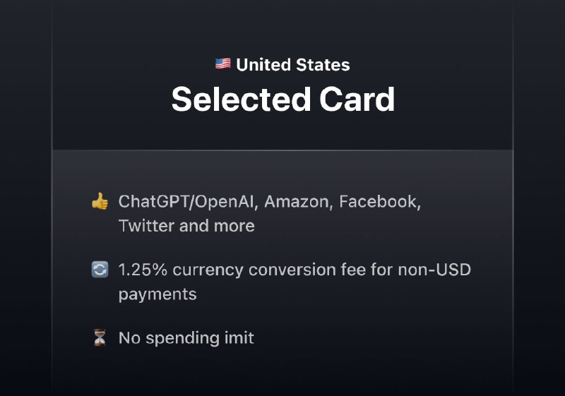 #虚拟卡 #ChatGPT💳OneKey Card 发宣布支持美国优选卡使用美国优选卡，您现在可以为 ChatGPT/OpenAI、Amazon、Facebook、Twitter 和其他热门服务进行付款