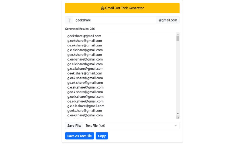#邮箱 #工具✉️ Gmail 无限别名邮箱生成器输入一个 Gmail 地址，它可以生成多个 Gmail 地址原理是 Gmail 会自动删除电子邮件地址中的点「.」，以防止电子邮件中出现拼写错误