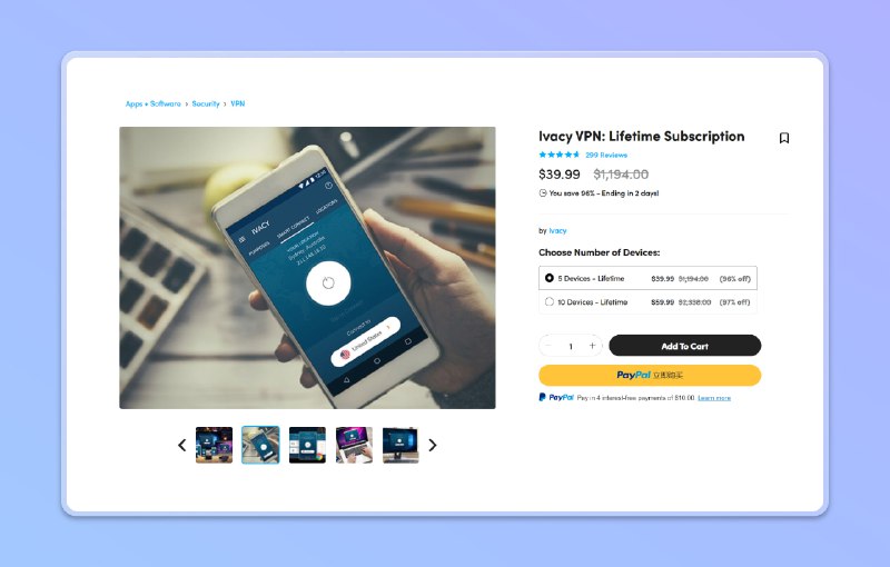 #VPN #软件Ivacy VPN - 一个有16年历史的老牌 VPN📝详细测评  📄Ivacy 的总部位于新加坡，支持解锁Netflix等大多流媒体服务其最大的亮点就是收集极少的信息，除了付款名字，电子邮件，付款方式之外，不会收集你的连接、使用日志但是其速度不如ExpressVpn、NordVPN等大厂，并且其日常价格比较贵，5年需要60刀但是最近我发现 stacksocial （美国的电子及科技产品在线折扣网站）有在售这个 VPN ，并且是终身权限，折后 18.99 美元（130.53r）5设备折扣码：IVACY5 | 10设备折扣码：IVACY10🛒购买地址 | 折扣码在购物车界面输入⚠️我没买，因为我目前在用的机场都是机场老板给我的，所以我也不知道具体速度怎么样，YouTube上看过有博主测评反馈还行，有需要可以买来备用（不缺钱的话，缺钱的还是买机场吧）📢关注频道：@geekshare 💬加入群聊：@igeekshare📮欢迎投稿：@Geekshare_bot