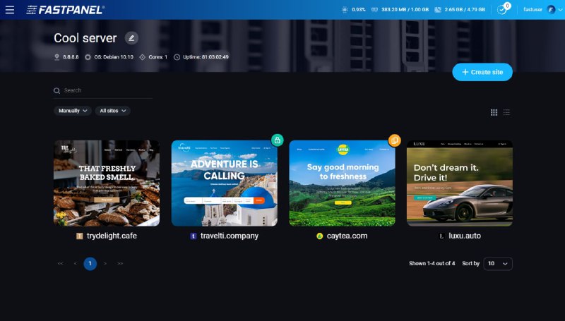 #免费 #服务器 #工具🌐FASTPANEL - 一款免费的服务器控制面板📚WIKI | ▶️DEMO📃支持中文好评，功能没有宝塔多，但是够用，并且工单回复很快📢关注频道：@geekshare 💬加入群聊：@igeekshare📮欢迎投稿：@Geekshare_bot