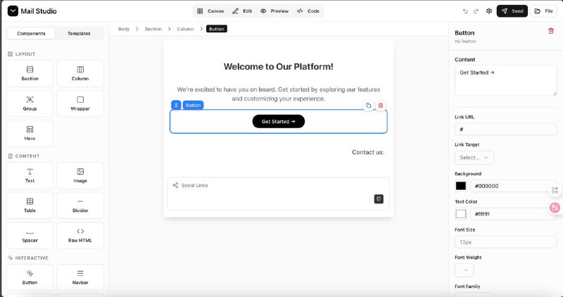 #邮箱 #模板📧 邮件工作室 - 一款开源的可视化邮件编辑器⭐️ 开源页面通过直观的拖放界面，创建美观且响应式的邮件模板