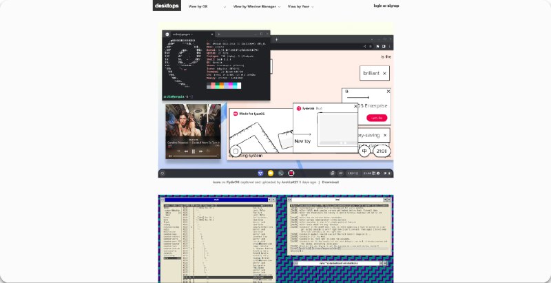 #趣站🏞deskto.ps - 一个截图分享网站📃在这个网站你可以看到不同用户上传的桌面截图，截图页面如果打开应用还会标注是哪个软件你也可以注册上传你自己的桌面截图供他人欣赏📢关注频道：@geekshare 💬加入群聊：@igeekshare📮欢迎投稿：@Geekshare_bot