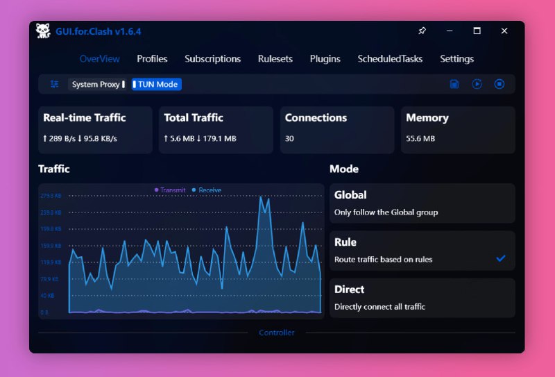#开源 #翻墙🐈‍⬛ GUI for Clash - 一个支持 mihomo 内核的 Clash 客户端GUI for Clash 的内核使用的是 mihomo（以前叫meta），支持订阅，分流规则、插件等只有几 M ，功能强大且速度快，支持 Windows、Linux、macOS继去年 11 月份各大代理软件跑路潮之后，扶梯少了许多选择，且用且珍惜📮投稿    📢频道    💬群聊    🔎索引