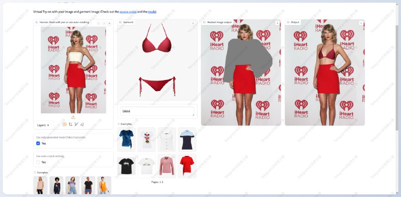 #AI #AI换衣 #开源👚 IDM-VTON - 一个 AI 换衣工具在线体验这项 AI 虚拟试衣技术由韩国科学技术院 (KAIST) 、 OMNIOUS.AI 共同打造，他们提出了一种名为 𝐈𝐃𝐌-𝐕𝐓𝐎𝐍 的新型扩散模型，该技术在提高服装保真度的同时，还能生成真实的视觉效果支持上传人物和衣服照片，实际体验效果挺不错的我特地找了个比基尼，下身没换出来📑相关阅读Outfit Anyone - 一个效果惊艳的 AI 试衣工具📮投稿    📢频道    💬群聊    🔎索引