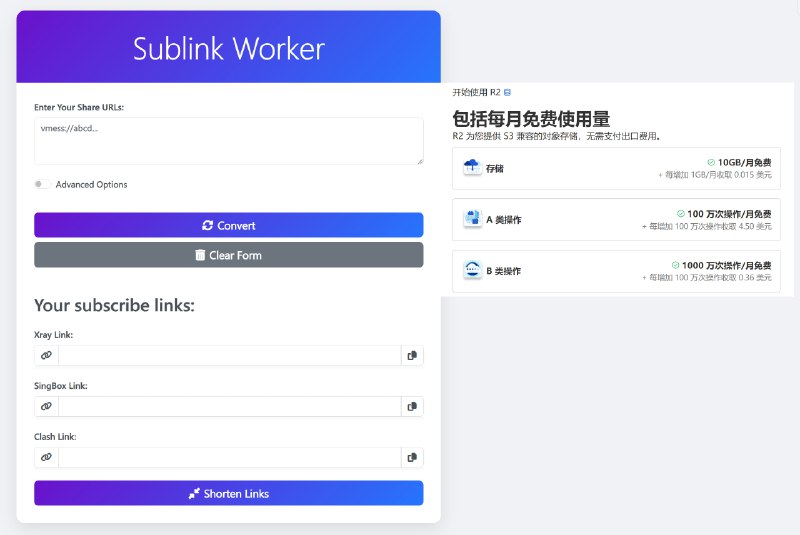 #开源 #翻墙 #在线工具🔄Sublink Worker - 一个开源的轻量级订阅转换工具在线使用Sublink Worker 能够将多种代理协议的 URL 转换为客户端可用的订阅链接，支持 ShadowSocks、Vmess、VLESS、Hysteria2、Trojan、TUIC 等协议支持一键部署在 Cloudflare Worker 上，不过使用的是 R2，每个月有免费额度，建议自用📮投稿    📢频道    💬群聊    🔎索引