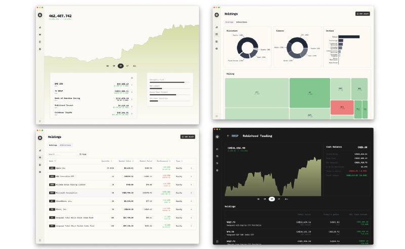 #开源 #工具📈 Wealthfolio - 一款安全、无订阅的本地投资追踪工具手动填写持有股票之后会显示你的投资变动情况，界面不错，不支持中文支持 Window、macOS、Linux📮投稿    📢频道    💬群聊    🔎索引